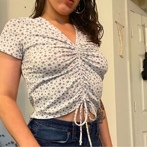 Vibe White and Blue Floral Ribbed Crop Top